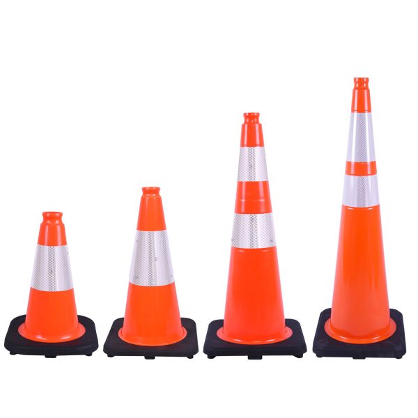 Flexible Black Base PVC Traffic Cone 12 - 36Inch with Reflective Collar; 4 sizes available；