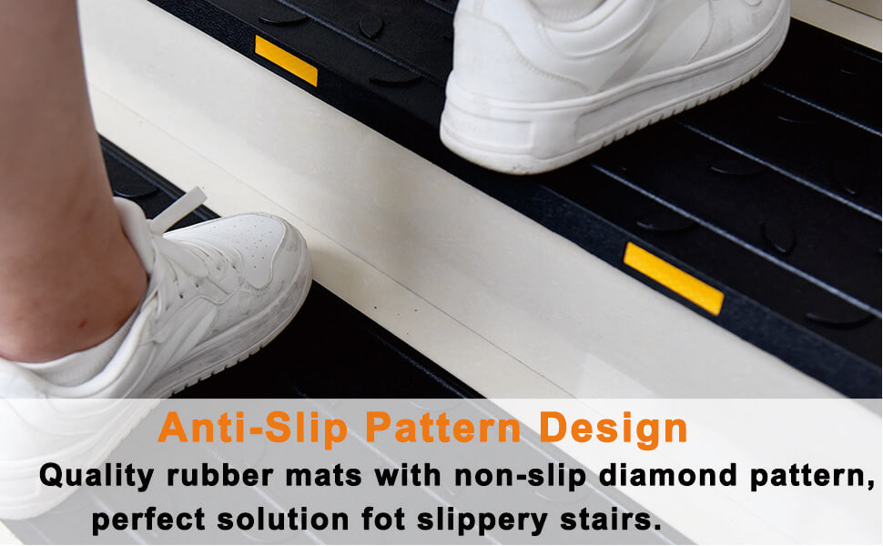 Anti-Slip Pattern Design Quality rubber mats with non-slip diamond pattern, perfect solution fot slippery stairs.