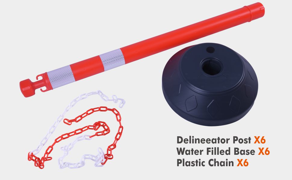 Easy Assemble with Post,Base and Chain; Delineeator Post X6 Water Filled Base X6 Plastic Chain X6