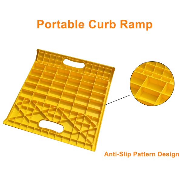 Portable Curb Ramps: Non-slip patterned design Textured surface for small slopes.