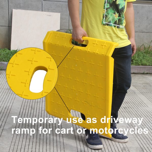 EASY TO TRANSPORT AND INSTALL - This portable driveway ramp has a round handle on each side for easy portability.