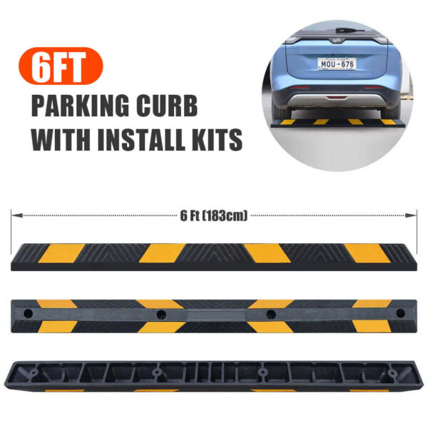 6Ft Parking Curb with Install Kits Product Dimension.